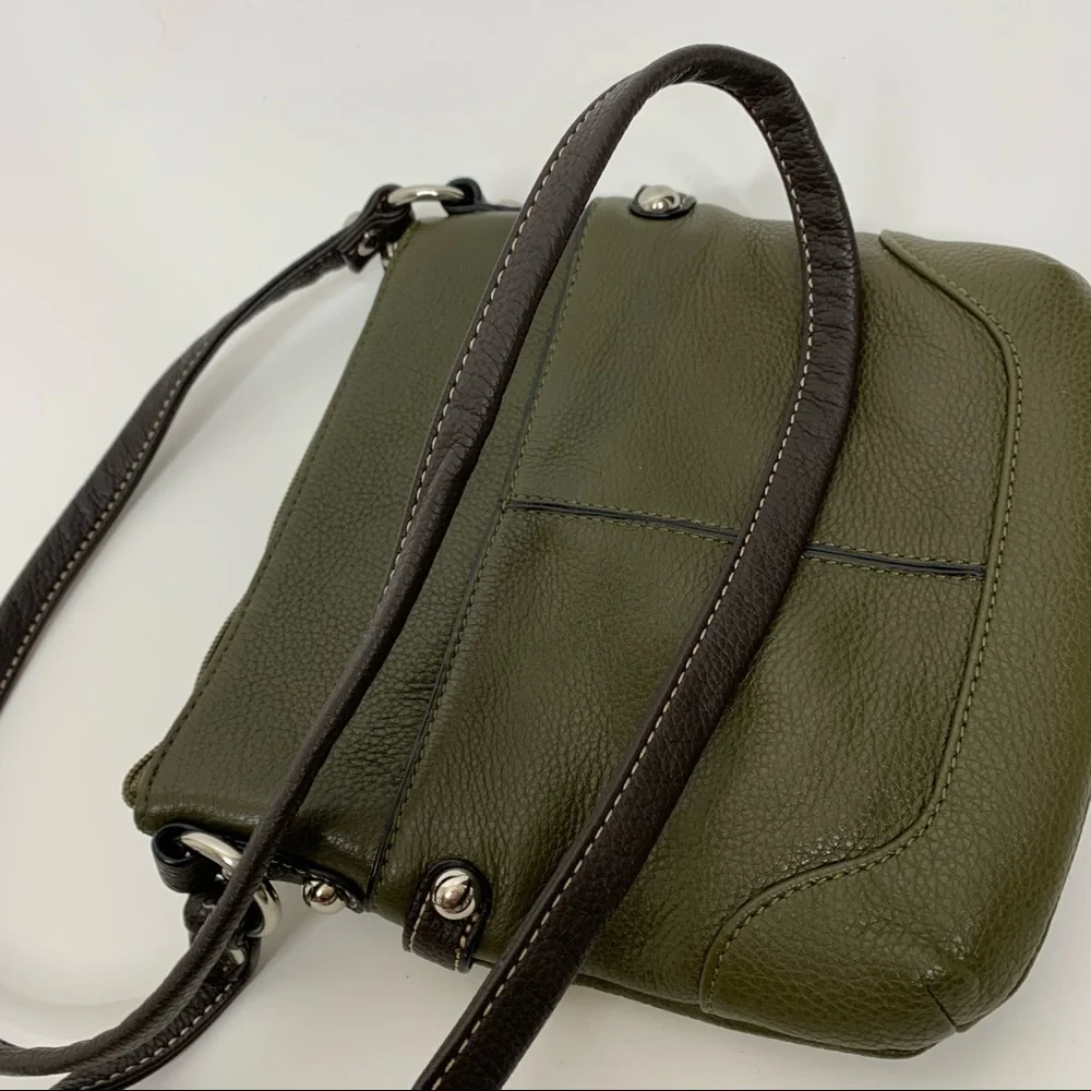 Giani Bernini Olive Green Pebbled Leather Crossbody Bag Purse Multi Compartment